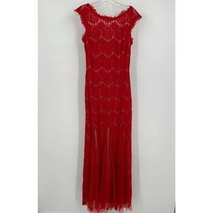 Betsy And Adam Womens Evening Lace Gown Size 4 Formal Old Hollywood Red